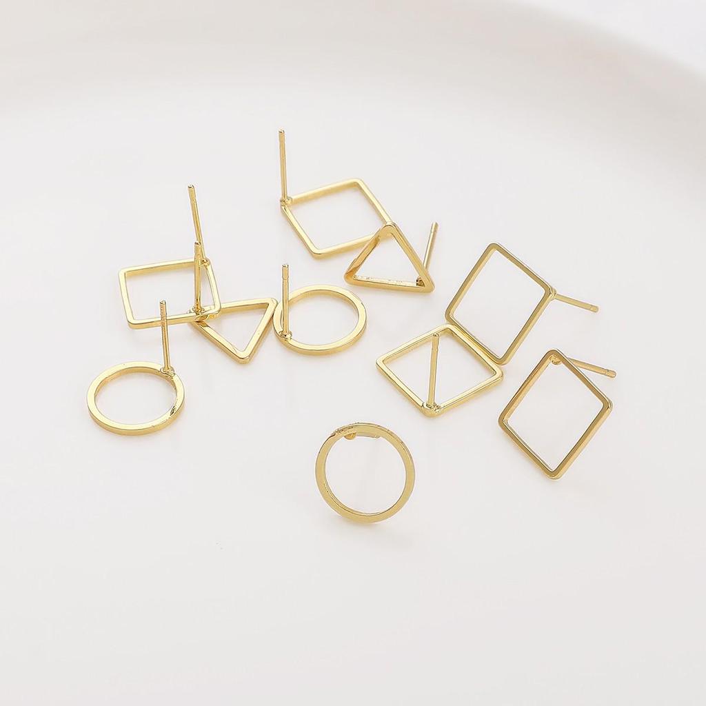 Геометрические серьги-гвоздики из квадратной проволоки с покрытием 14K золотом, сохраняющие цвет, 12 мм - Дизайн "Круг и Треугольник"