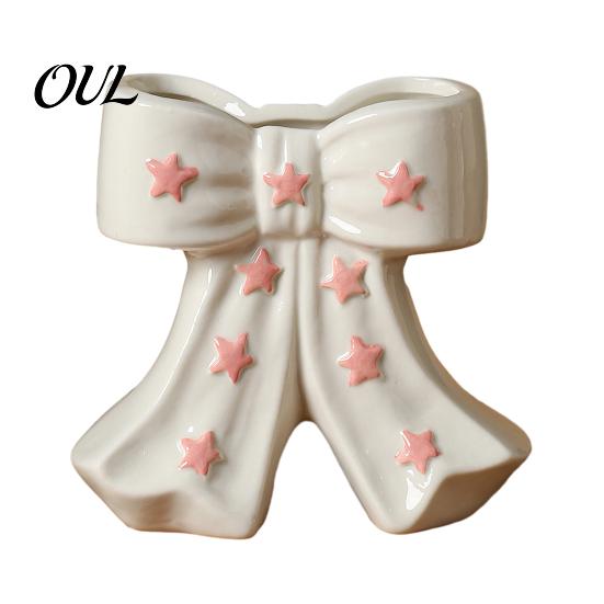 Elegant Ceramic Bud Vase Bow with Star, Decorative Flowers Vase, Creative Flower Modern Nordic Home Decor Arrangement Holder for Living Room