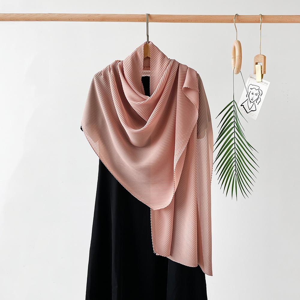 Длинный плиссированный шелковый шарф из искусственного шелка, большой квадратный шарф, однотонный, имитация хлопка и льна, шарф-обертка, платок на голову