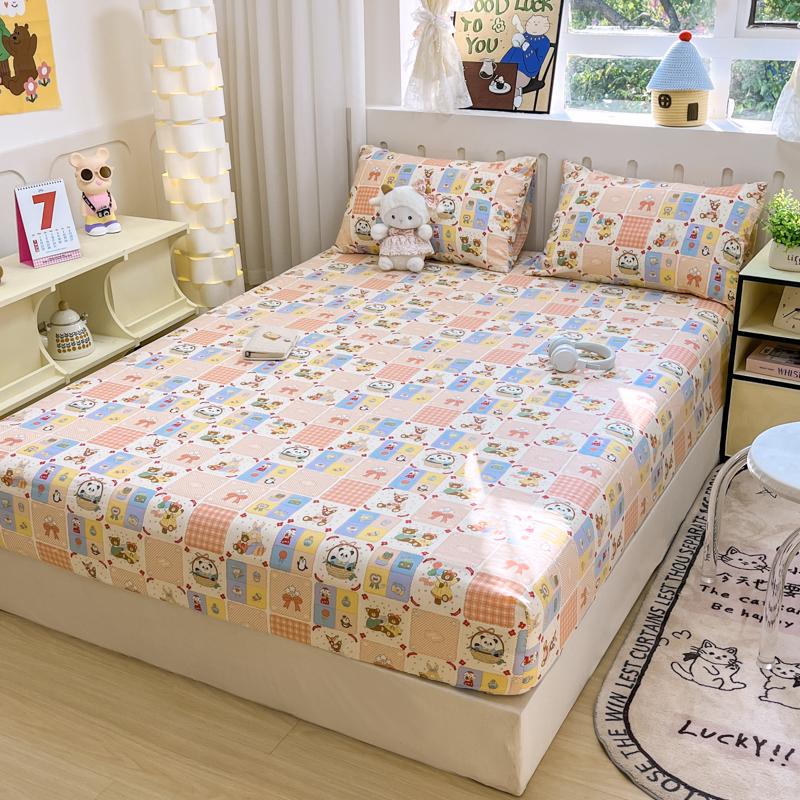 1pc Washed Cotton Bed Sheets with Elastic Single/Queen/King Cartoon Style Fitted Bed Sheet Sabanas Matrimoniales Sheets for Bed