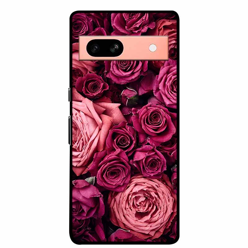 Для Google Pixel 7a 5G Чехол 6.1" Coque Цветы Черная Кромка Силикон ТПУ Мягкая Задняя Крышка Для Google Pixel7a 2023 Чехол для Телефона Fundas
