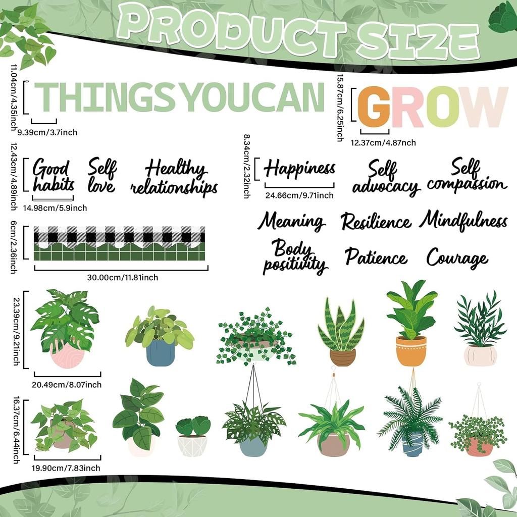 Набор для классной доски с растениями Декор для классной комнаты с растениями Зелень Мотивационные украшения для доски объявлений То, что вы можете вырастить Позитивные вырезки с эвкалиптом для