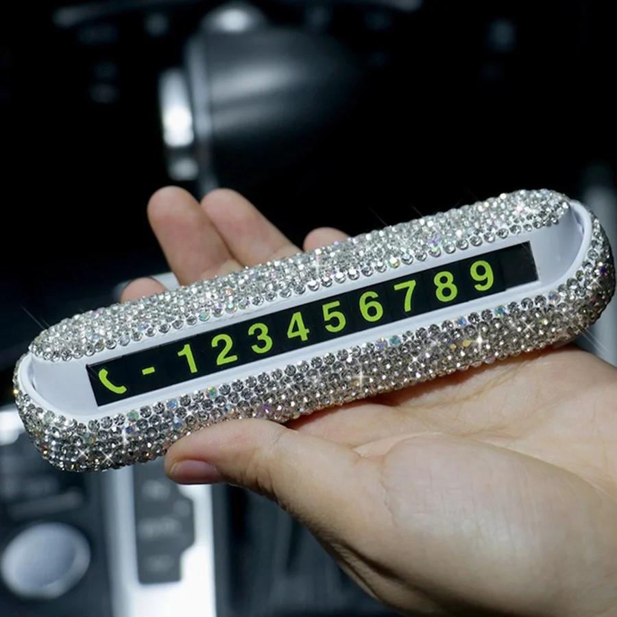 Алмазный кристалл временная карта парковки автомобиля телефонный номерной знак магнитный адсорбционный дизайн блестящие автомобильные аксессуары для женщин