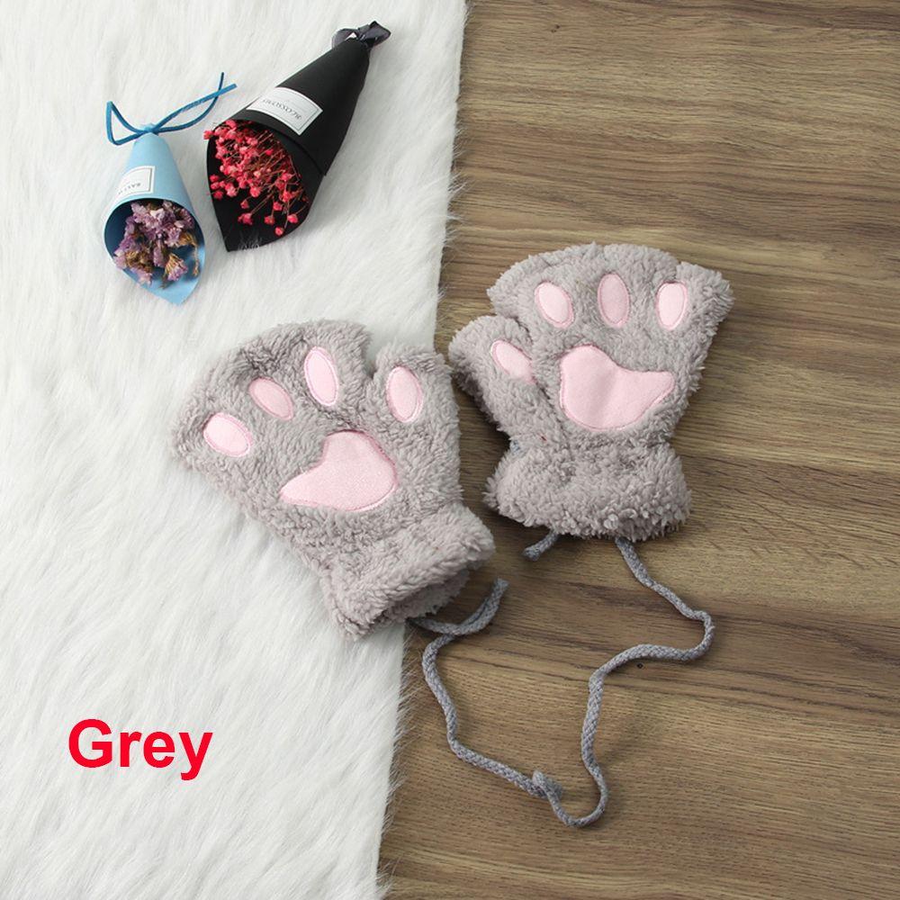 14Colors Girl Winter Warm Fluffy Plush Gloves Fingerless Bear Cat Paw