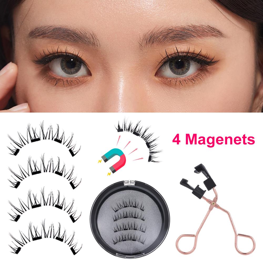 Многоразовые натуральные 4 магнита, клей не требуется, с аппликатором, магнитные ресницы, накладные ресницы