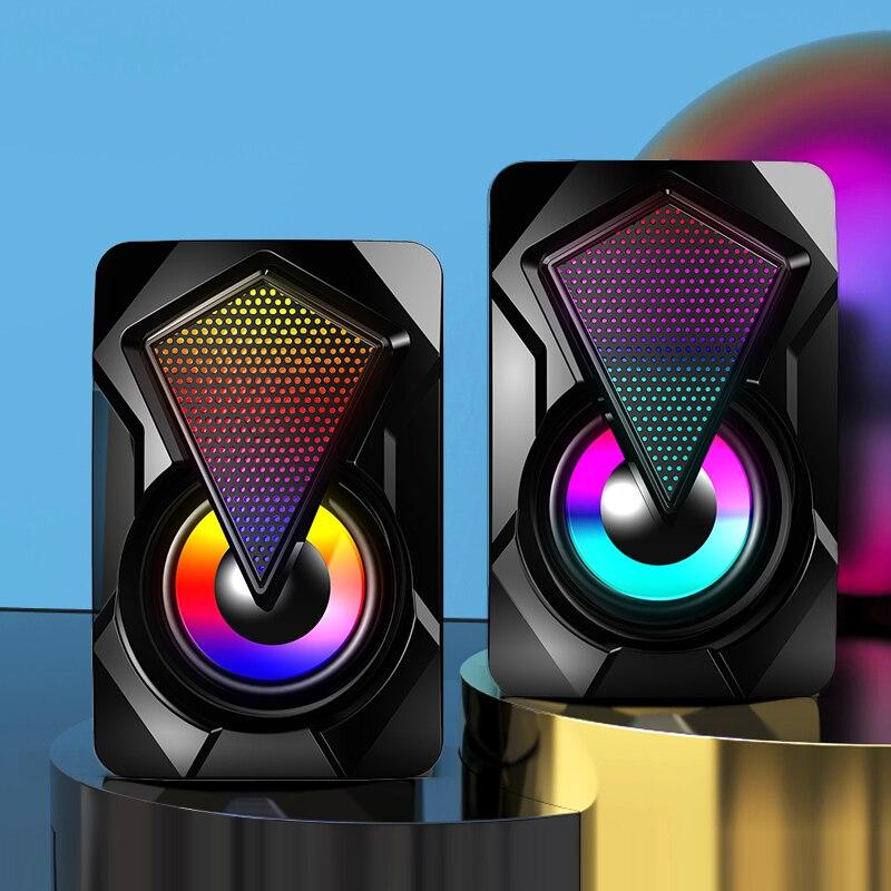USB-проводные компьютерные колонки, бас-стерео, сабвуфер, красочная светодиодная подсветка, ноутбук, смартфон, MP3