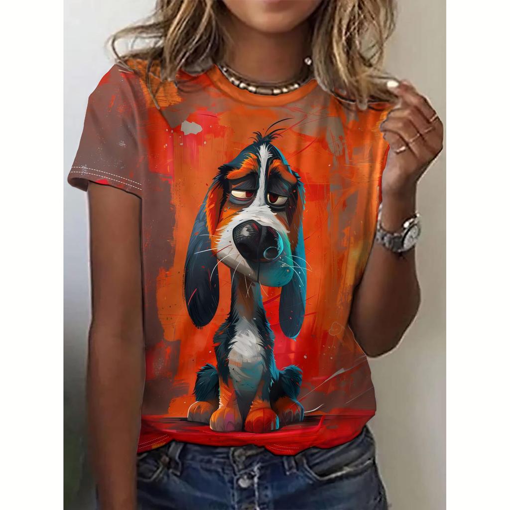 Summer Women's T Shirt Dog Print Casual Short Sleeve 3d T Shirts Fashion Streetwear Crew Neck Pullover Oversized Female Clothing