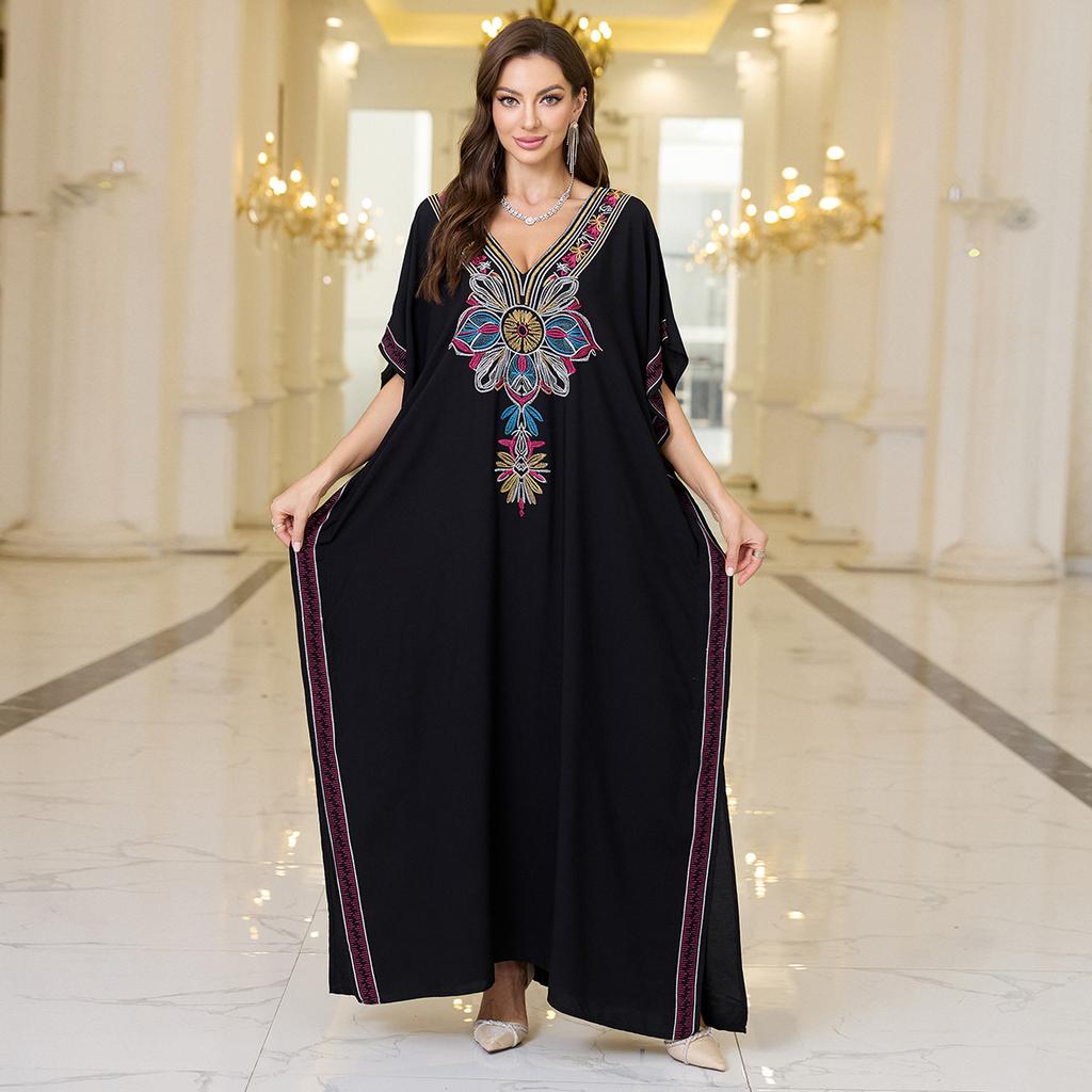 Женская мода лето весна цветочный узор принт рукава 1/2 V-образный вырез свободная талия повседневные платья