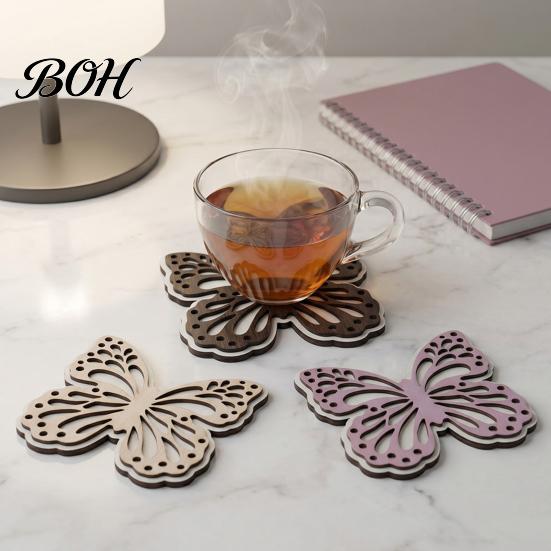 Durable Coasters for Tea Room Turtle/Butterfly Wooden Coffee Mugs And Cups, Heat Resistant Decorative Carved Wood Pads Table Mats, Insulation Pad Home