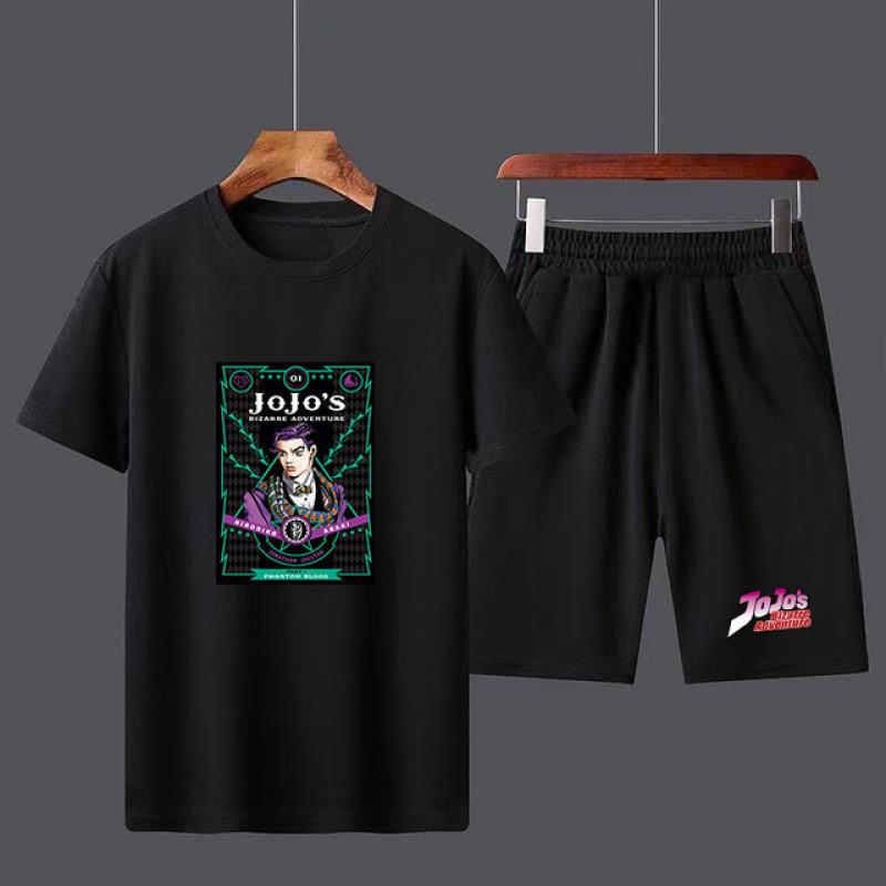 Мужской комплект футболок с аниме Jojo Bizarre Adventure, повседневный топ с короткими рукавами для мальчиков, брюки, костюмы, уличная одежда, футболки
