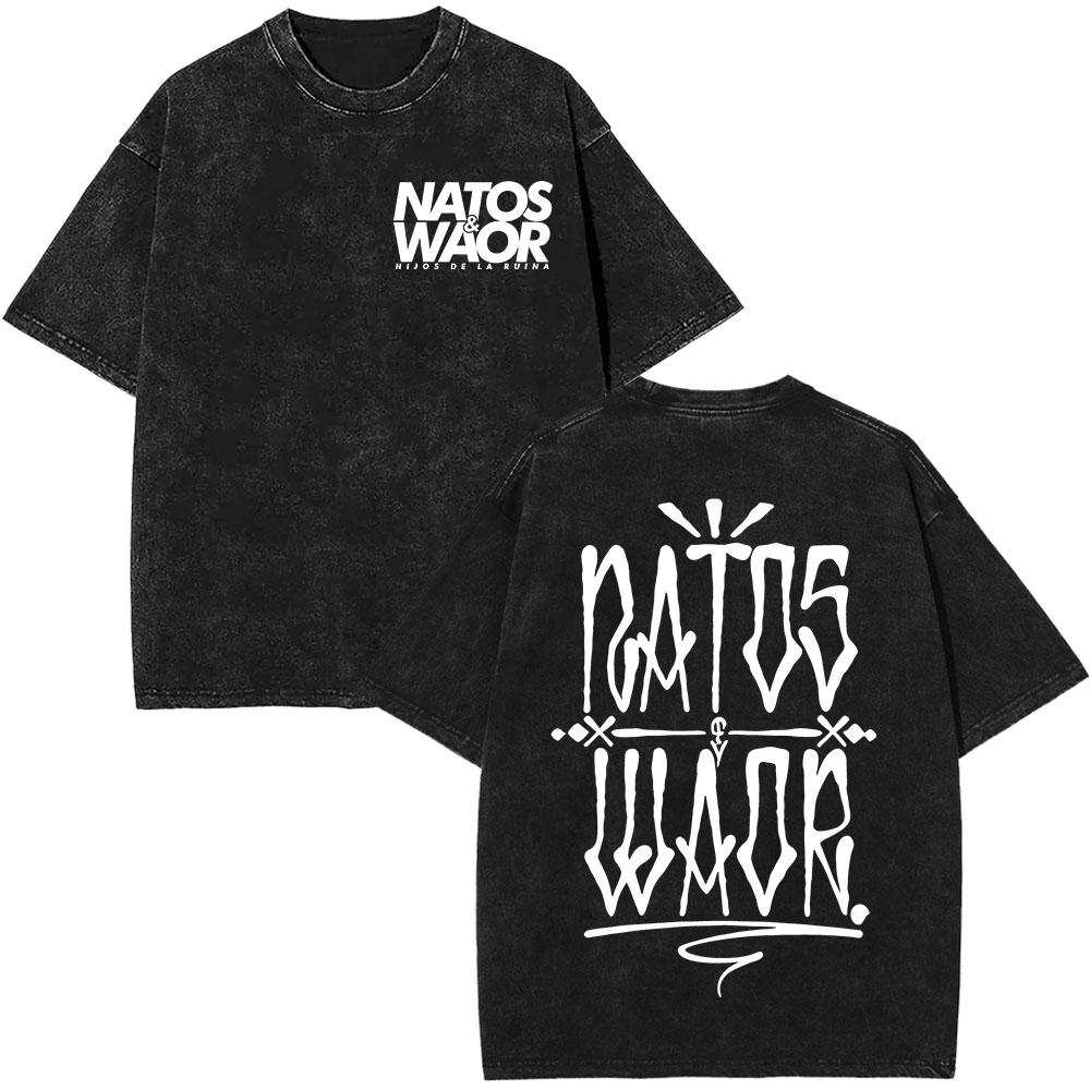 Rapper NATOS WAOR Bicho Raro Negra Skeleton Washed T Shirts Fashion Vintage Tshirts Men Women Clothing Short Sleeve Tshirt