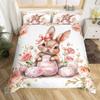 Easter Rose Rabbit Duvet Cover Cute Bunny Happy Easter Bedding Set Full for Kids Boys GirlsRustic Flower Animal Comforter Cover