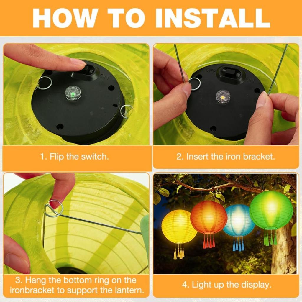 4Pcs Solar Lanterns for Outside, 25cm Hanging Solar Lights Outdoor Garden, Outdoor Solar Lanterns with 4 Tassels, LED Solar Garden Lanterns, Solar