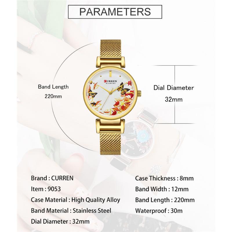 CURREN New Top Ladies Watch Fashion Quartz Simple Printing Butterfly Watch