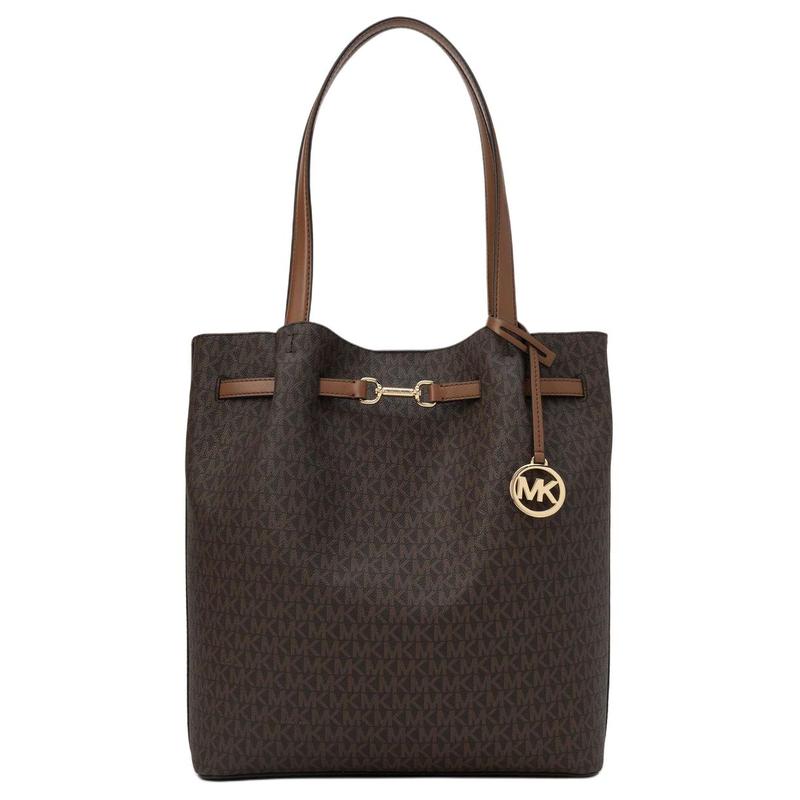 Michael Kors Сумка через плечо из канвы с покрытием, с брелоком-логотипом бренда Carson NS Signature, большая, женская, коричневая