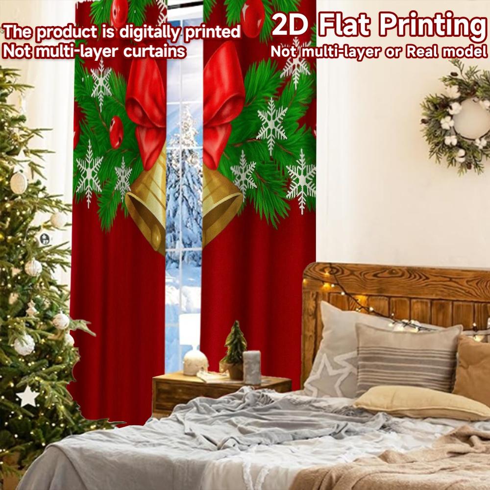 2pcs, 2D FLAT PRINTING Curtains (Without Rod) Festive Window Scene Festival Creative Curtains Versatile Polyester Curtains