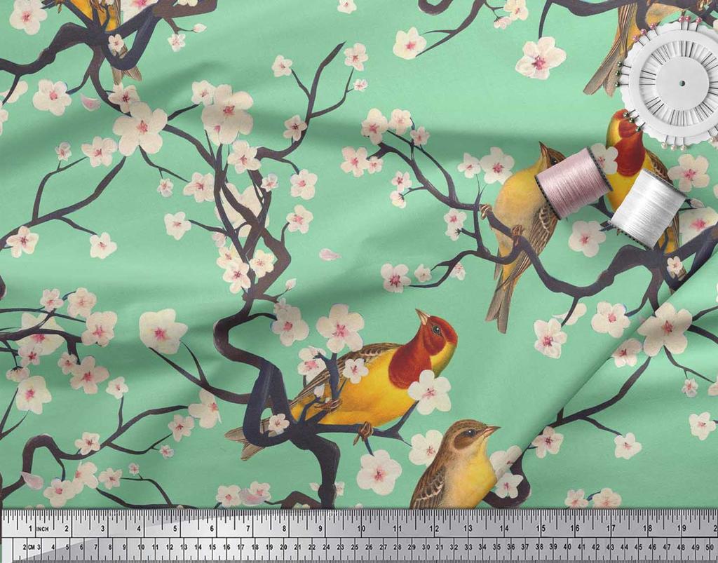 Soimoi Коричневая модальная атласная ткань с изображением рыб | Птицы и яхты Ткань с принтом птиц 1 ярд 42 дюйма