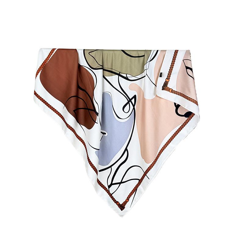 French artistic sense contrasting color printing square scarf Korean version high sense simple abstract line simulation silk 91 silk customization
