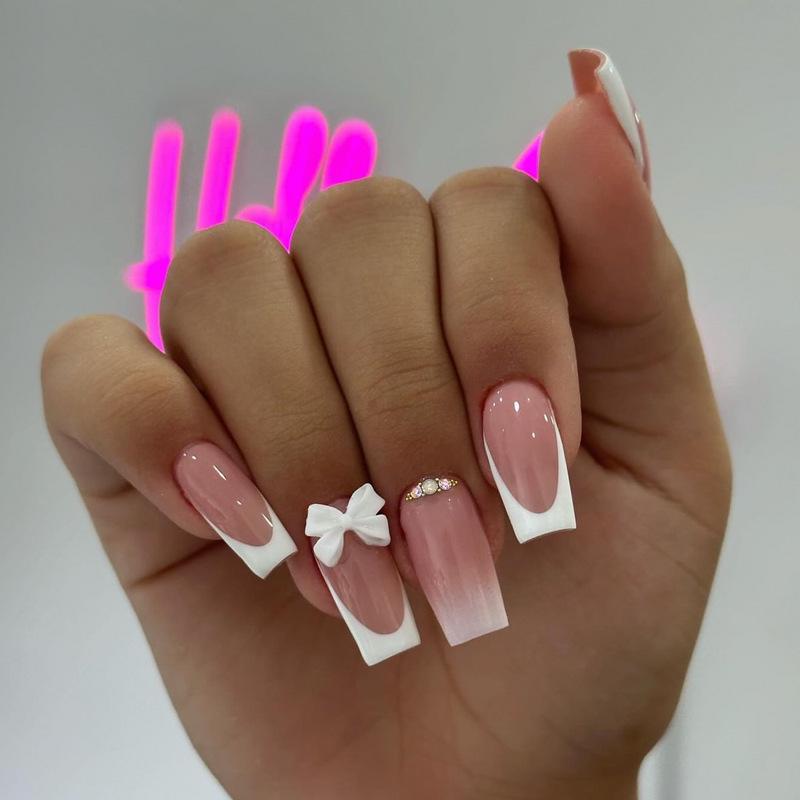 Европейские и американские градиентные персиковые балетные типсы для коротких ногтей