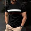 Men's Simple and Fashionable Striped T-shirt Summer Casual Short Sleeved 3D Printed T-shirt Loose Round Neck Breathable Pullover
