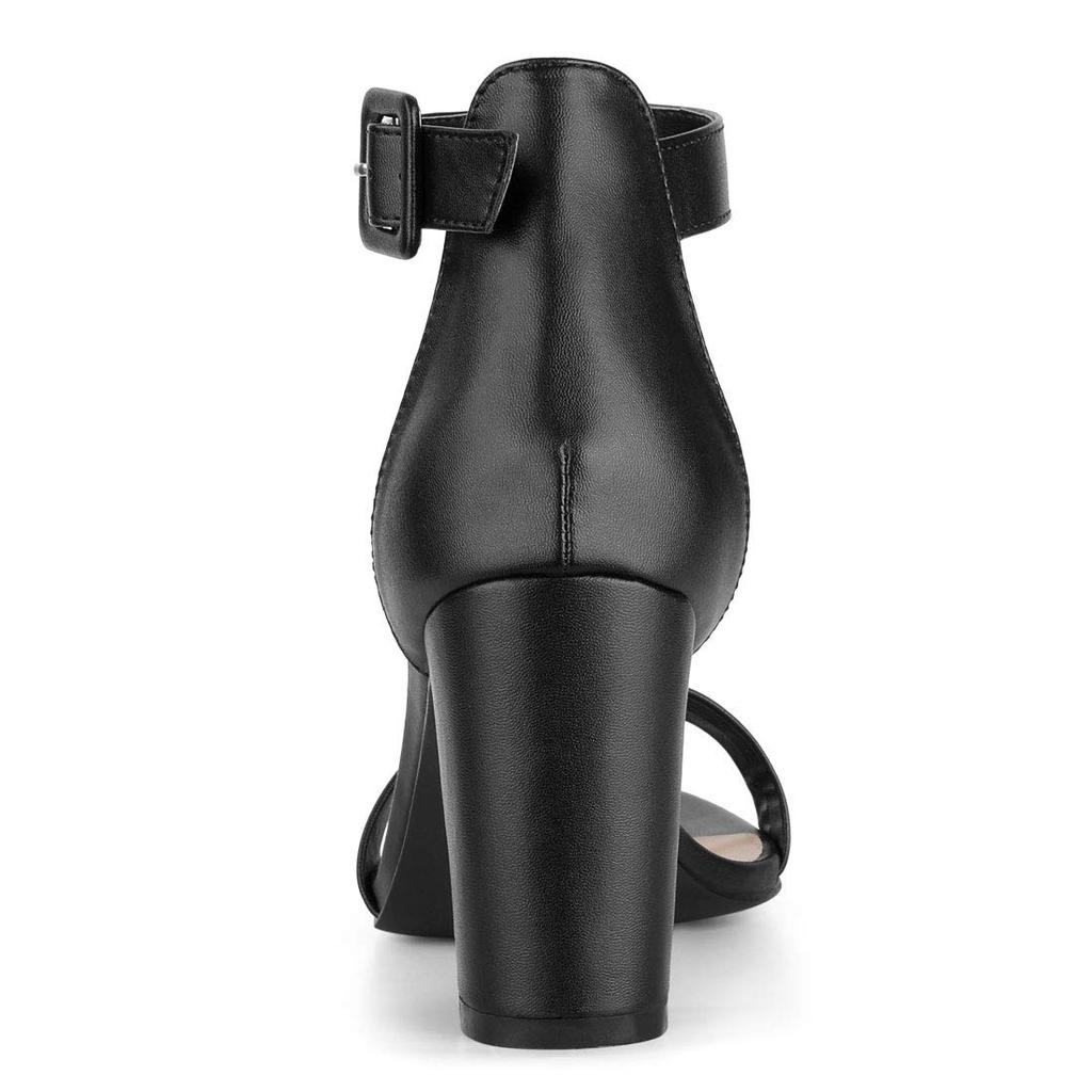 Allegra K Женские сандалии с ремешком на щиколотке, с пряжкой и массивным каблуком, Черный-ПУ, Размер 24.5см