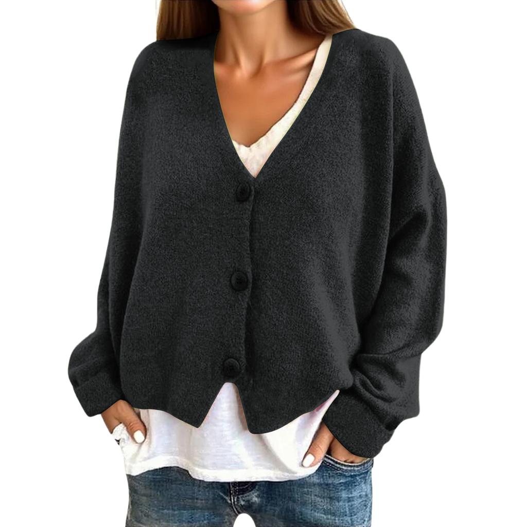 Women's Fashion Oversized Knit Cardigan Sweater With Buttons Long Sleeves Solid Color Jacket