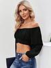 Women's Off Shoulder Ruched Tie Back Crop Top Lantern Sleeve Boho Summer Blouse