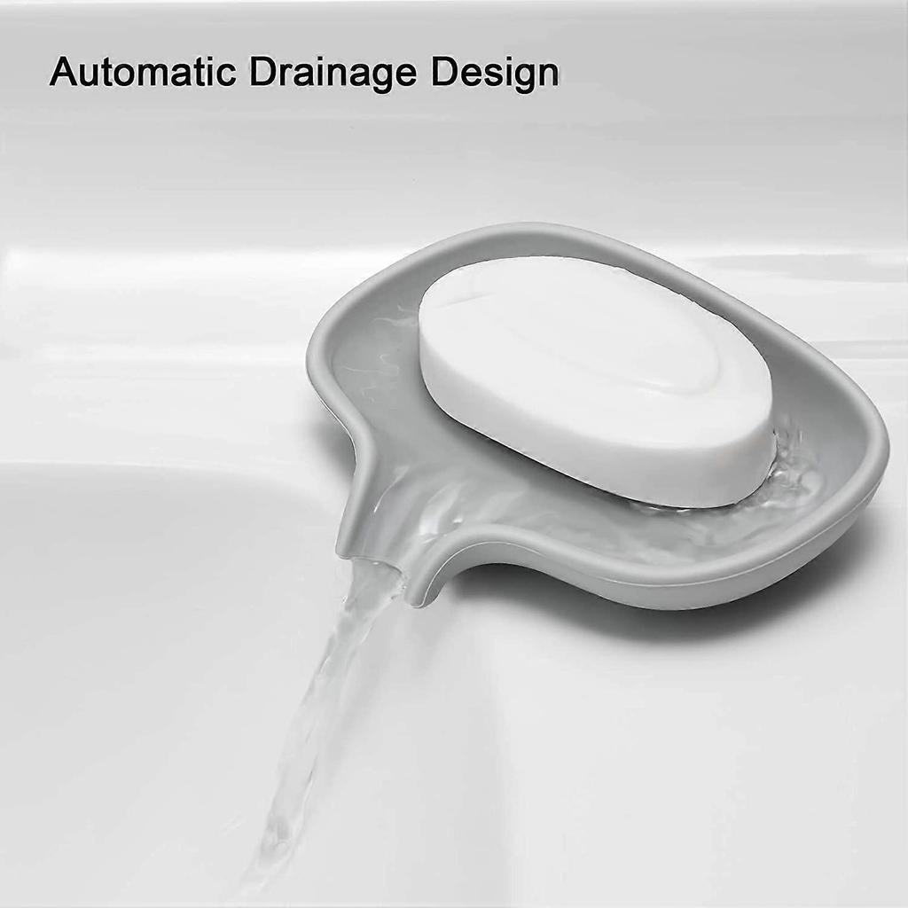 Bathroom silicone soap dish, shower soap holder with drain tray, kitchen sink waterfall soap tray, 2-piece set