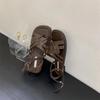 Низкие тапочки женские кожаные на низком каблуке из ткани резиновые каблуки-копышки с пряжкой на ремешке Шлепанцы низкие сандалии женские кожаные на низком каблуке с пряжкой