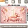 Pink Golden Glitter Balloons Confetti Number One Ribbon Bow Birthday Celebration Polyester Backdrop, for Party Decor Home, Club, Garden
