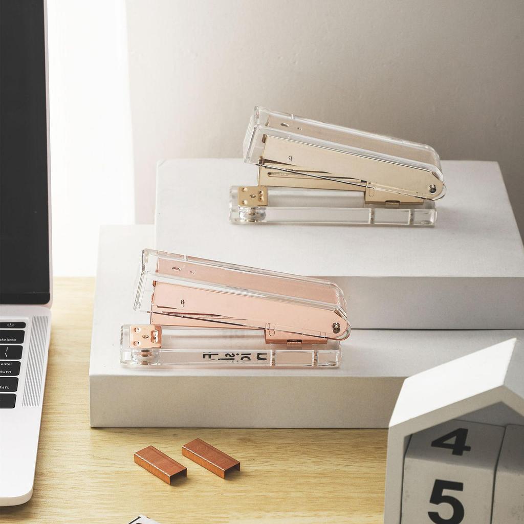 Rose Gold/Gold Desktop Stapler Stationery Accessories Gift Transparent Acrylic Standard Stapler Stapler for Home School Office