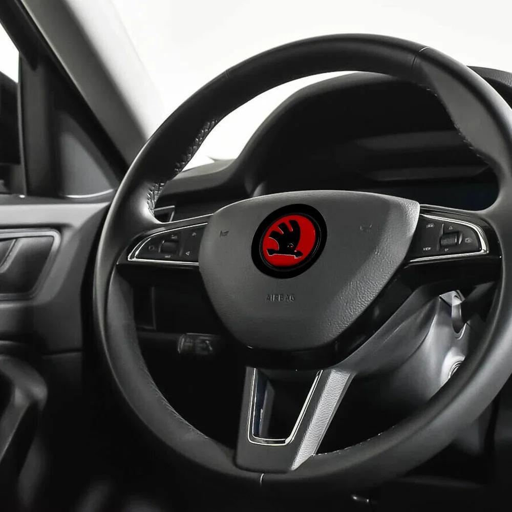 Car Sticker 2025 New 1Pcs 63MM ABS Car Steering Wheel Badge Sticker Decoration For Skoda Octavia Rapid Fabia A7 Superb KAMIQ Roo