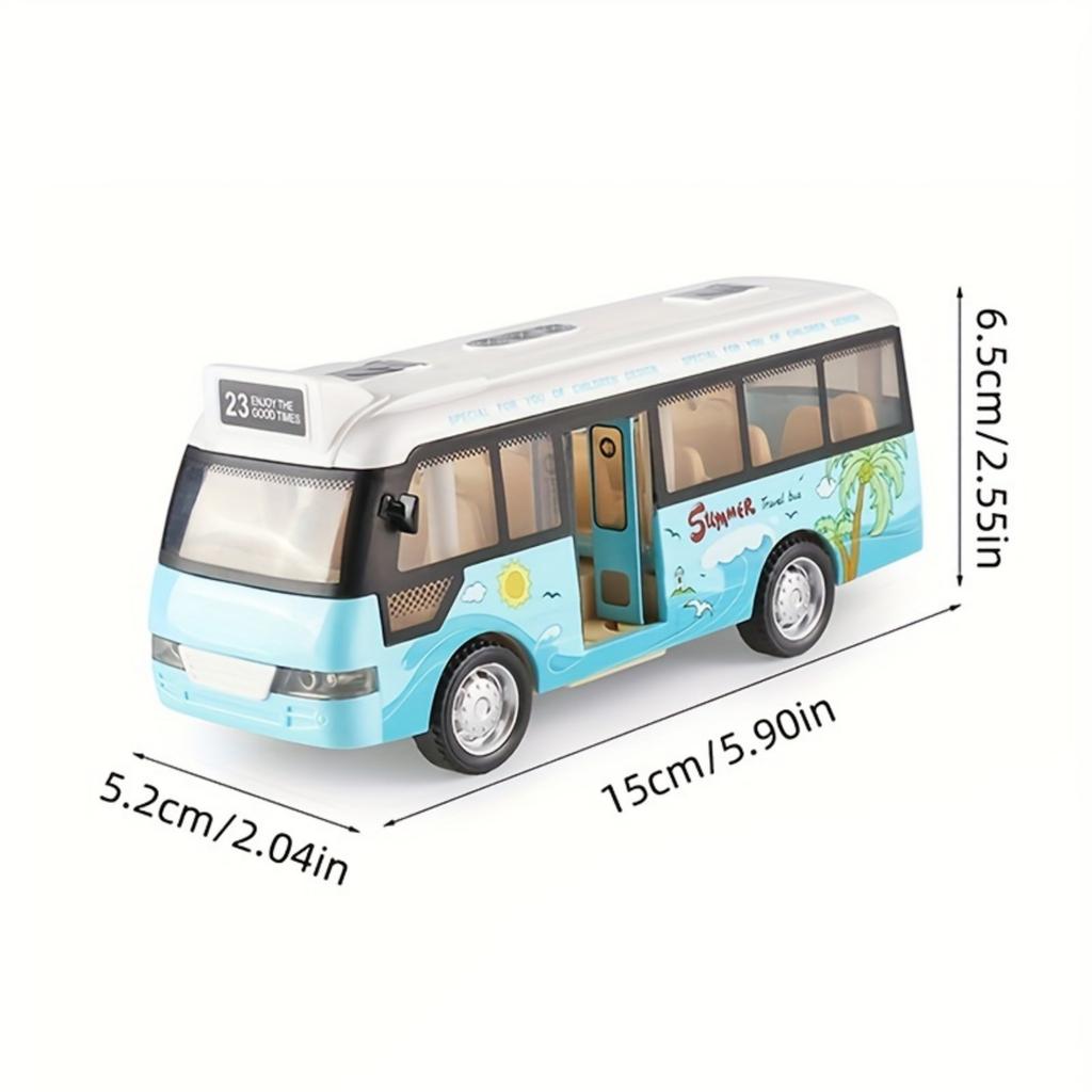 City Bus Toy Die-Cast Plastic Cars for Boys Girls Pull Back Play Vehicle with Sound Light Up Open-able Doors