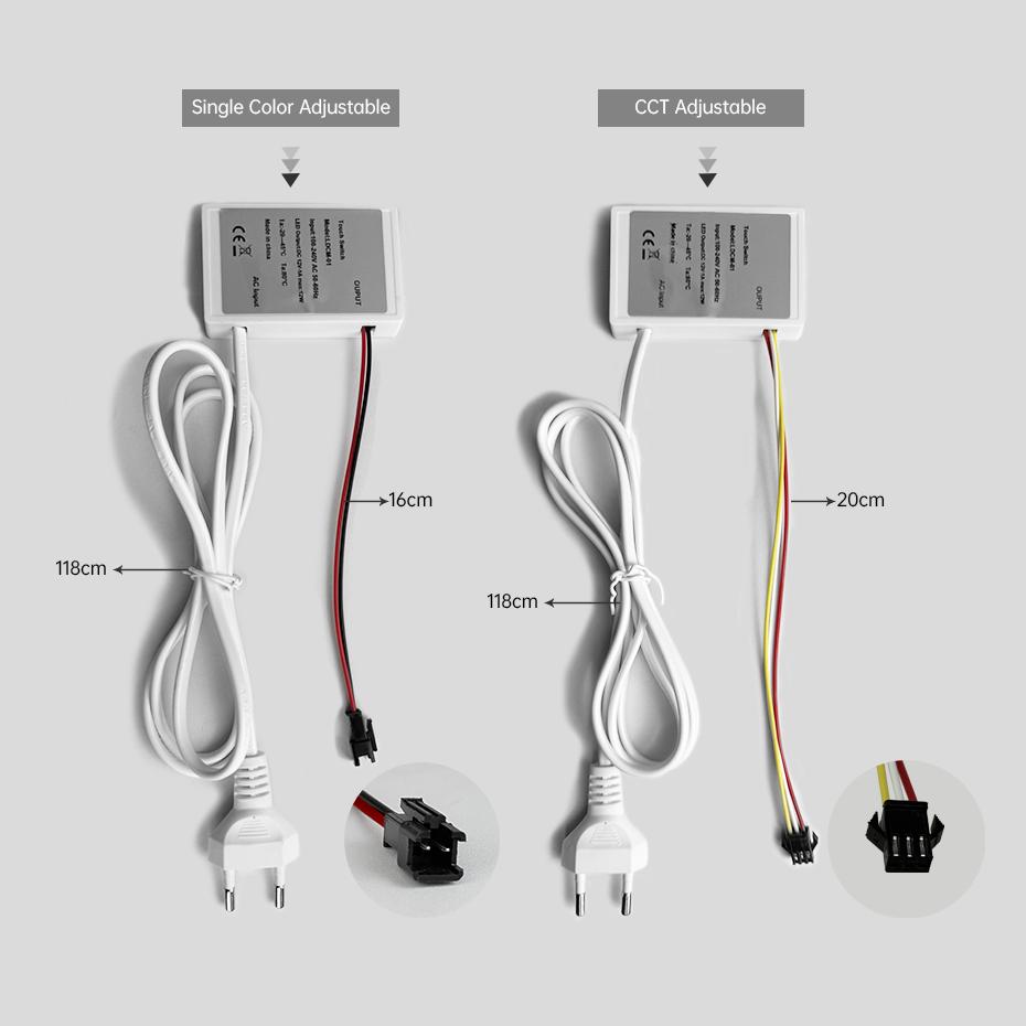 Зеркало для ванной комнаты с сенсорным выключателем AC110-220V на DC12V 1A с бесконечной регулировкой яркости для зеркала для макияжа, подсветки, декора