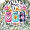Wooden Vintage Style Hello Spring Round Wood Sign with Tulips, 7.8" Wall Art for Bedroom, Kitchen, Dining, Durable, Easy To Hang, Ideal for Home