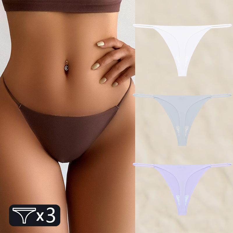 FINETOO 3PC Женские бесшовные трусы стринги сексуальные трусики-стринги с низкой талией женские однотонные бесследные бикини Т-образное нижнее белье