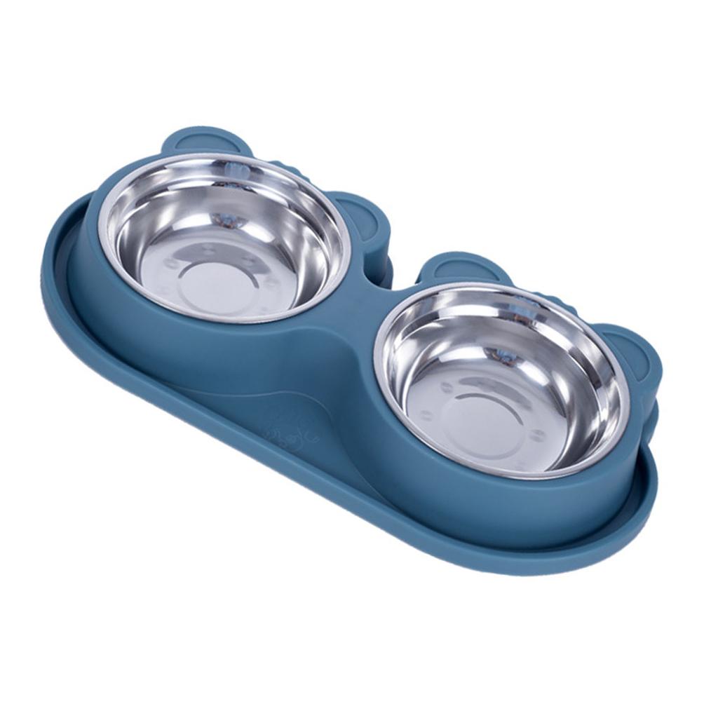 Pet Double Water Food Bowls Non Slip Stainless Steel Prevent Spill Double Dog Pet Feeding Station Fo