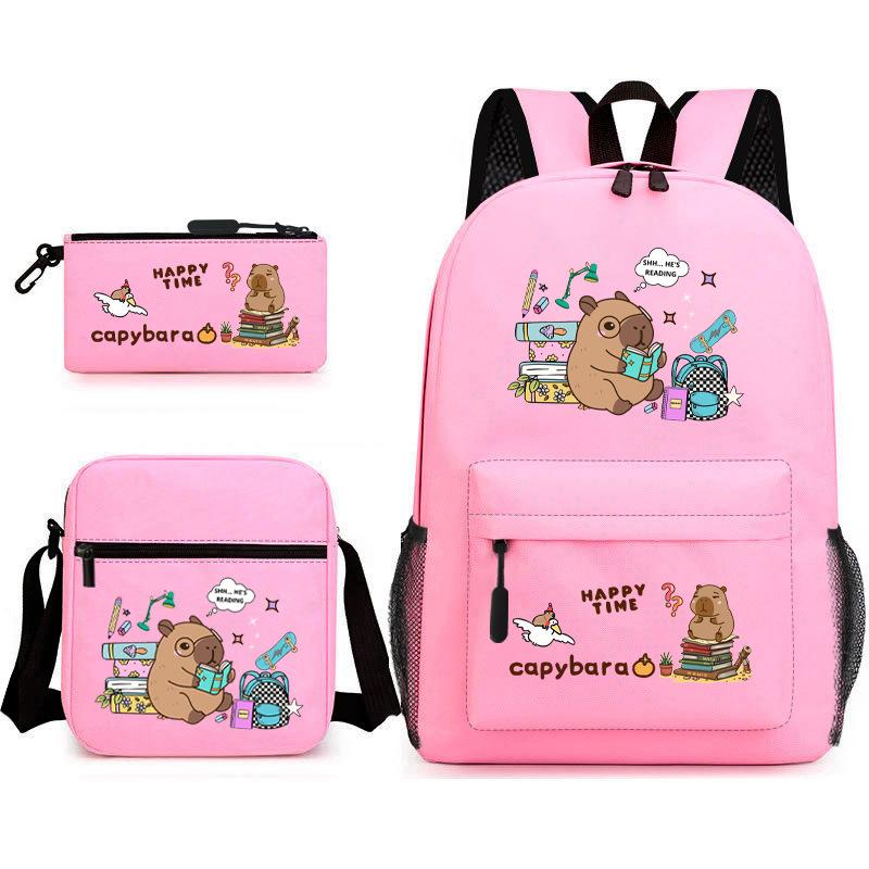 New Kapibara Student School Bag Fashion Popular Backpack Shoulder Bag Pencil Bag Three-piece Set