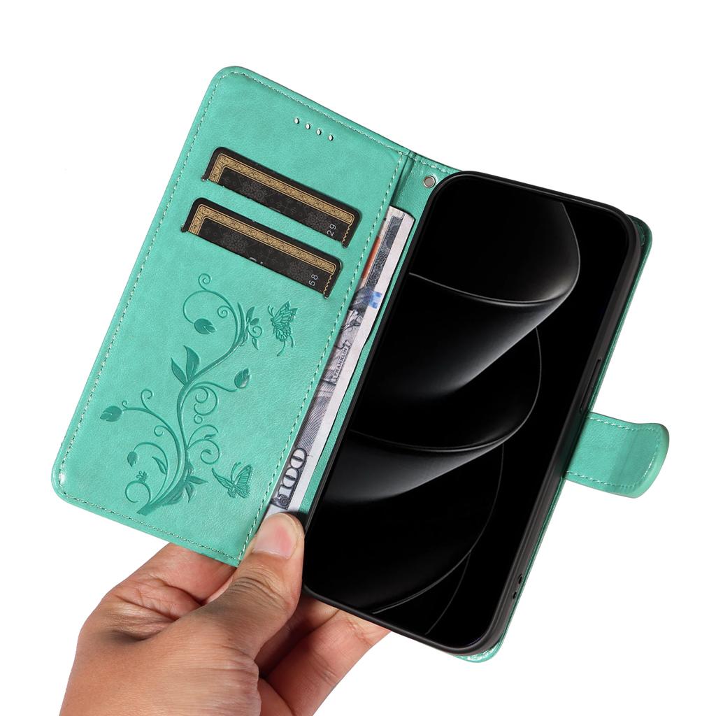 For iPhone 17 Pro Max PU Leather Cases Flower Pattern Wallet Stand Phone Cover with Strap