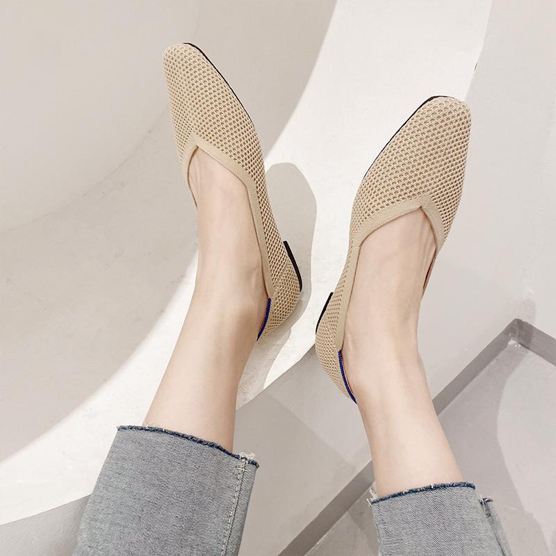 Женские повседневные туфли на плоской подошве Удобные прогулочные туфли на плоской подошве Балетки с острым носком Нескользящие трикотажные рабочие лоферы Легкие модельные туфли для женщин