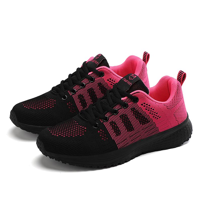 Women Casual Shoes Breathable Walking Mesh Lace Up Flat Shoes Sneakers Women Tenis Feminino Pink Black White