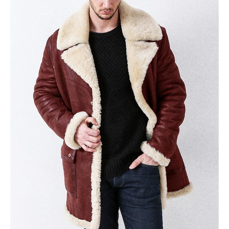 Autumn and Winter Thickened Fur Integrated Men's Coat Imitation Leather Velvet Long Coat European Version Men's Jacket