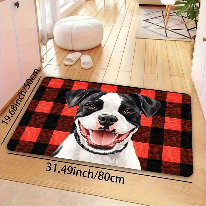 1pc 8mm Thick Minimalist Plaid Dog Design Floor Mat - Machine Washable, Polyester, Rectangular Mat for Entryway, Bathroom, Kitch