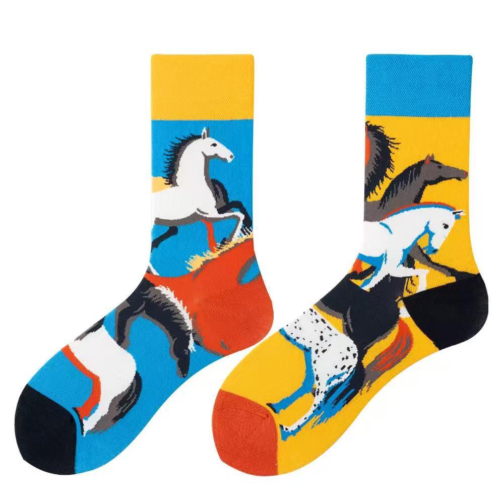 Asymmetric Colorful Christmas Cotton Socks for Couples