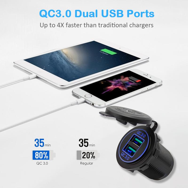 36 Вт QC3.0 USB-разъем для панели водонепроницаемый быстрая зарядка двойной USB-разъем адаптер для автомобиля лодки автофургона мотоцикла