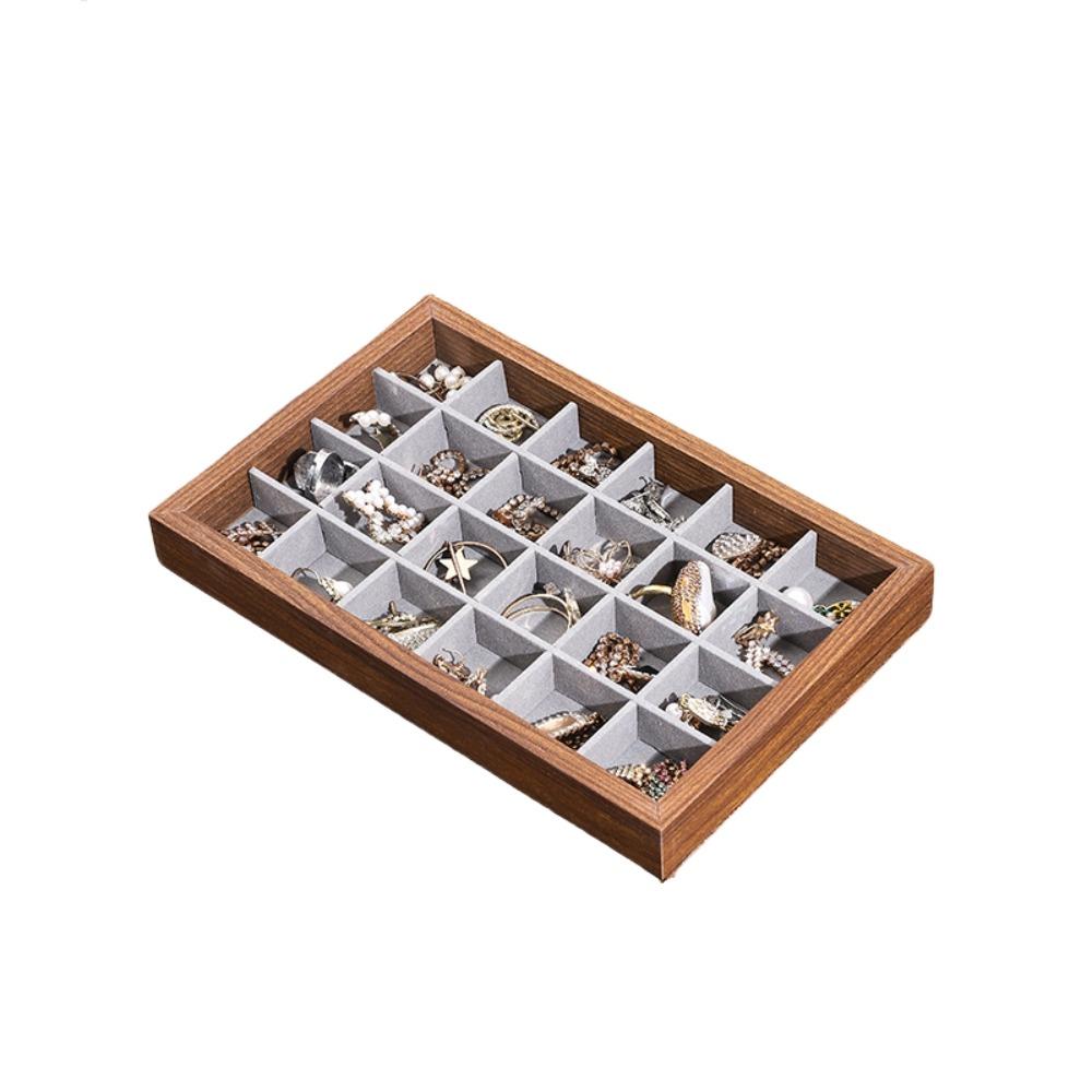 12/24 Grids Jewelry Organizer Velvet Jewelry Display Tray Wooden Jewelry Tray  Jewelry Display