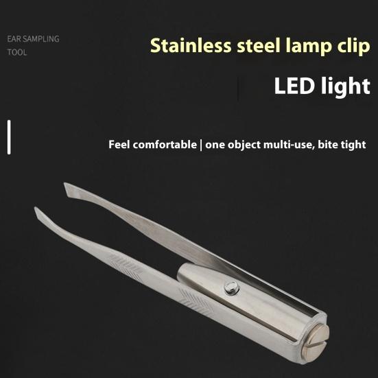 Stainless Eyebrow Eyelash Clip with LED Steel Brow Hair Removal Clamp