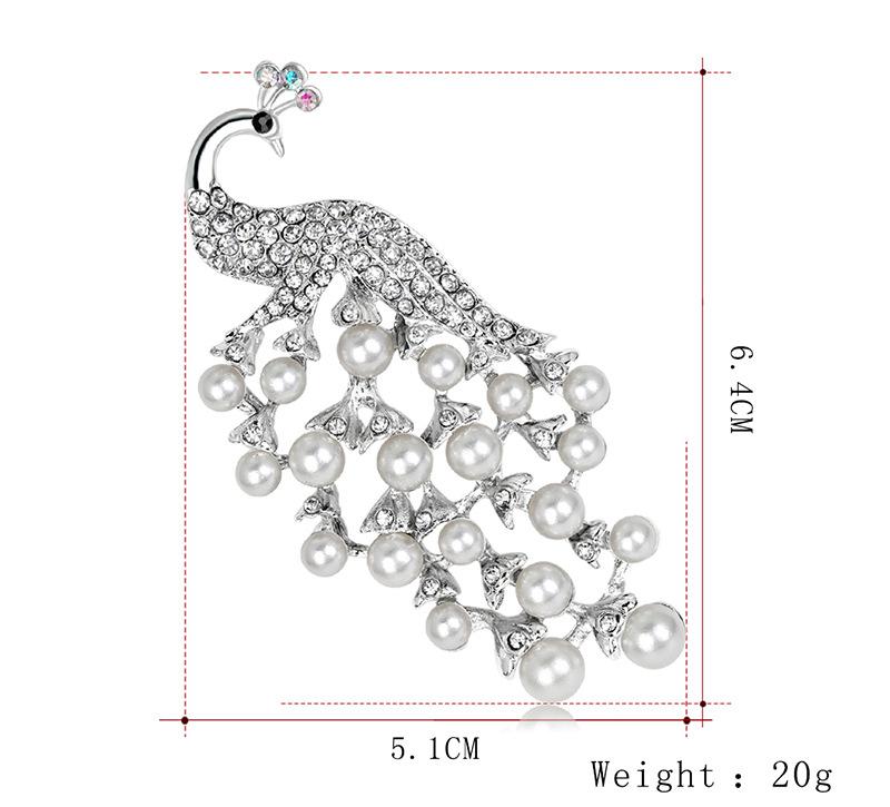 Women Girls Refined Brooches Fashionable High-end White Pearl Peacock Elegant Sparkling Rhinestone Breastpin Pin