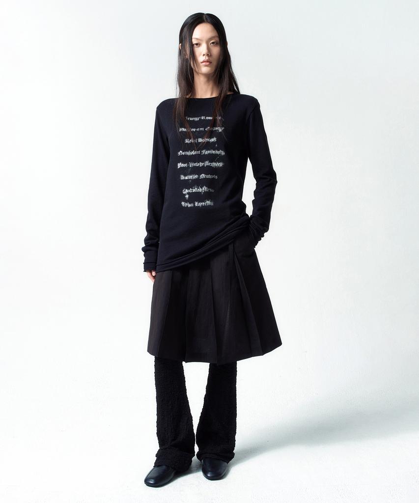 Insilence Woman Raw Cotton Pleated Skirt Black