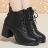 Fashion 7cm Women's Platform Boots Round Toe Lace Up Chunky Heeled Women Shoes Leather Winter Side Zipper Ankle Boot Platform Shoes 2024